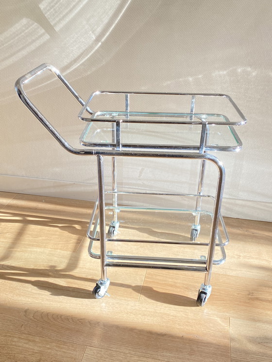 Image 1 of Small vintage trolley drinks cart serving trolley stainless steel / glass