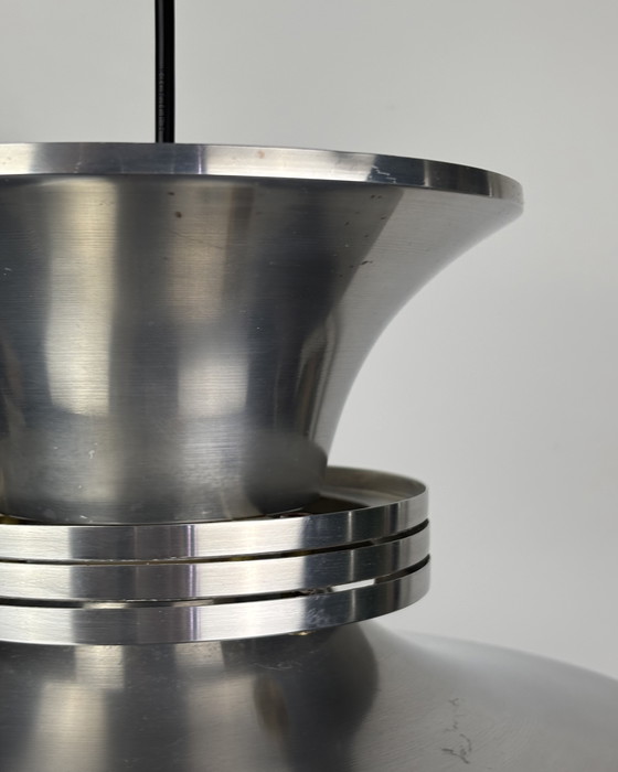 Image 1 of Danish Space Age UFO Brushed Aluminum Pendant Lamp Sputnik design Mid Century Modern 70s Industrial Minimalist 1970s Denmark