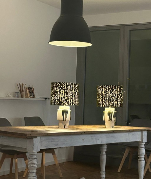 Set van 2 MCM tafellampen: Unieke, gerecyclede exemplaren gemaakt van vazen door Ditmar Urbach Keramik – Tsjechië