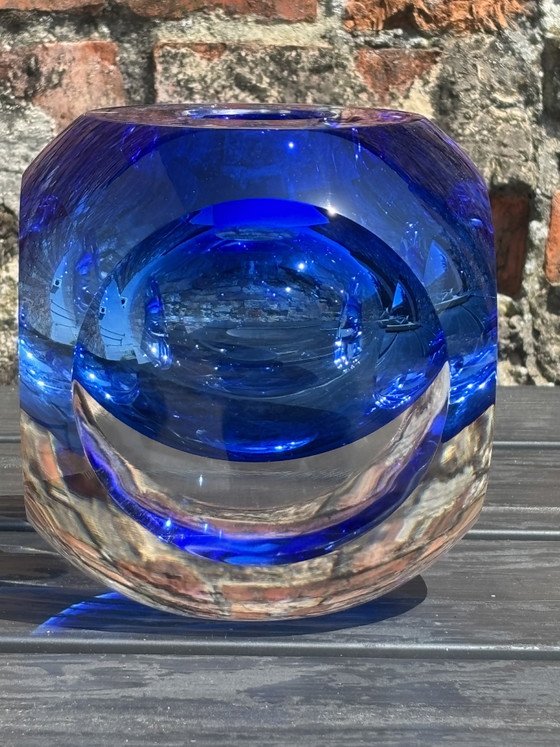 Image 1 of Alfred Collard für Val Saint Lambert – Monumentale kobaltblaue Kristallskulptur/Vase – signiert – 5 kg