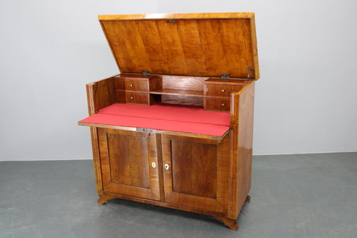 1930s Antique Cabinet with Writing Area in Walnut Finish, Czechoslovakia