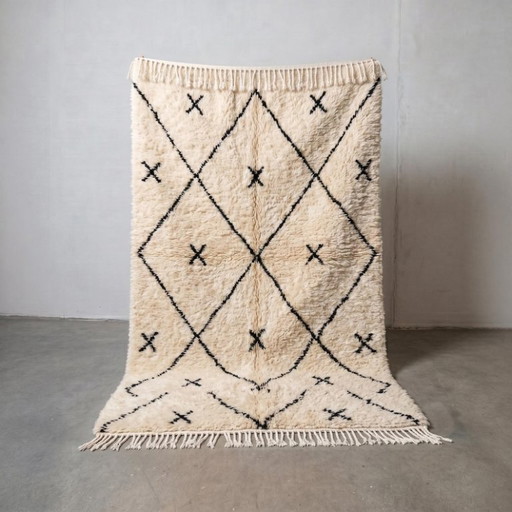 Natural Wool Moroccan Berber Carpet 250cmx120cm – vloerkleden en tapijten, Cotton