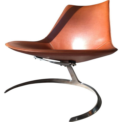 Poltrona Scimitar in pelle vintage di Jørgen Kastholm & Preben Fabricius per Ivan Schlechter, Danimarca 1962