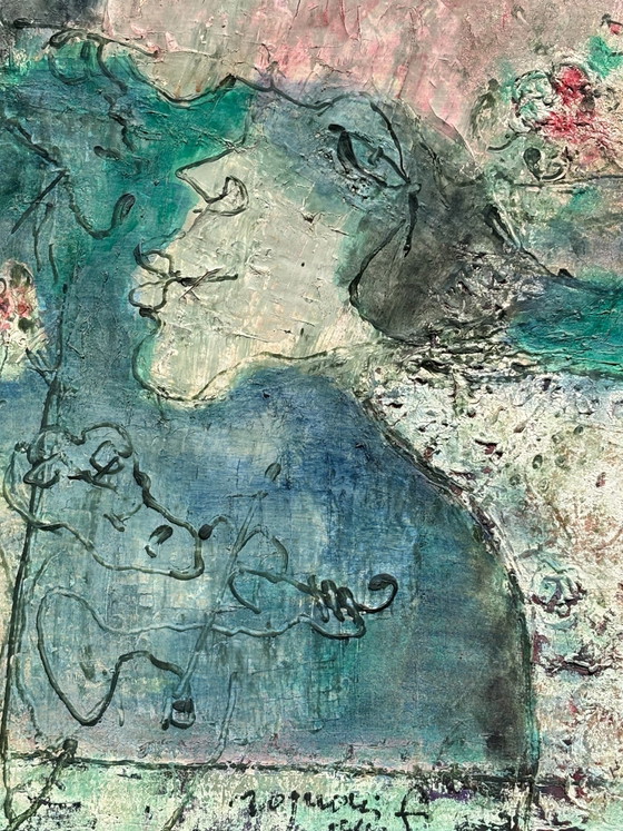 Oil on Canvas by Franco Rognoni, 'Lady with Suitors', 1974 – Paintings & Drawings, Modern (photo 6 of 10)