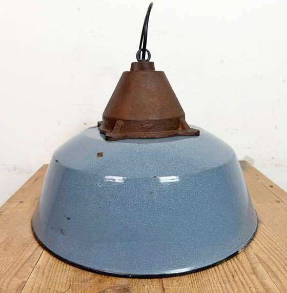 Image 1 of Industrial Grey Enamel and Cast Iron Pendant Light, 1960s