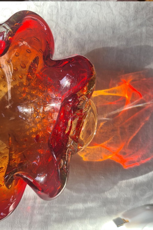 Large Murano Barovier Toso Italy bowl with gold - '60.