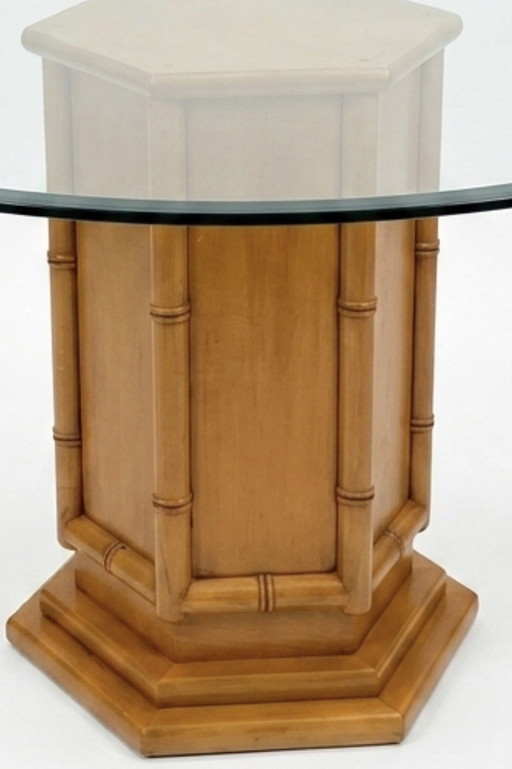Table de salle à manger vintage en faux bambou / bambou / ronde / verre
