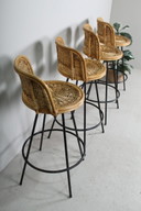 4 tabourets de bar vintage en rotin