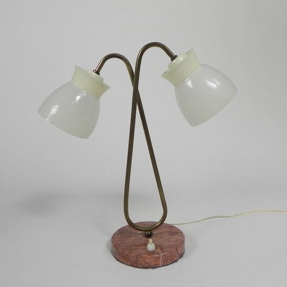 Image 1 of Table lamp with 2 plastic shades on marble base, 1950s