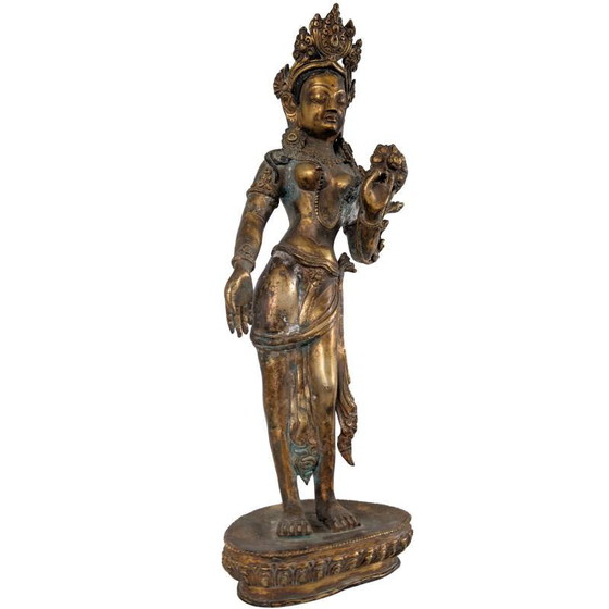 Antique Standing Tara Statue – Fire-gilded Bronze Nepal 18th Century – Sculpture (photo 3 of 10)