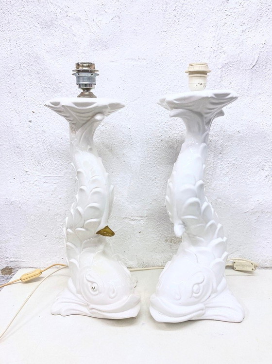 Image 1 of 2 Italian ceramic table lamps from the 1970s in the shape of fish