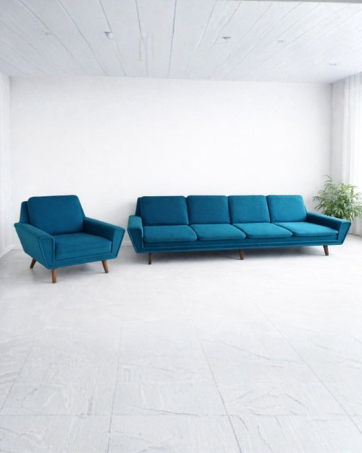 Met pijn in het hart: Complete zeldzame Deense Set | 4-Persoons Bank + Fauteuil | Petrol | Jaren '60
