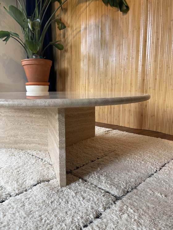 Image 1 of Vintage Xl Round Travertine Coffee Table