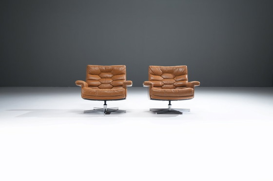 Image 1 of Schitterende DS-P lederen draaistoelen van Robert Haussmann - De Sede Swiss