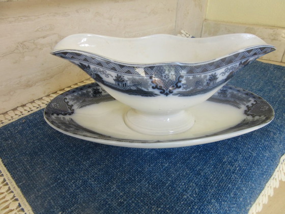 Image 1 of ANTIEKE PORSELEINEN JUSKOM SHANGHAI blauw wit