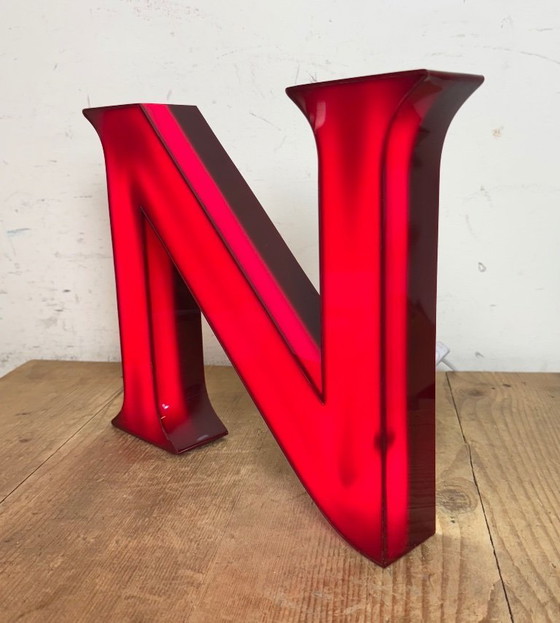 Image 1 of Vintage Dark Red Illuminated Letter N , 1980s