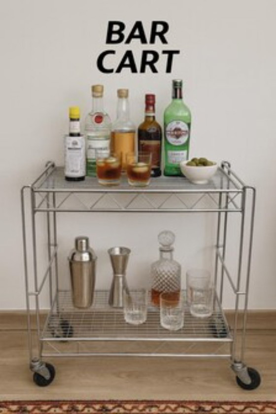 Carrello Vintage in Acciaio Inossidabile – Carrello Moderno a Due Livelli – Mobile bar, Other (photo 4 of 8)