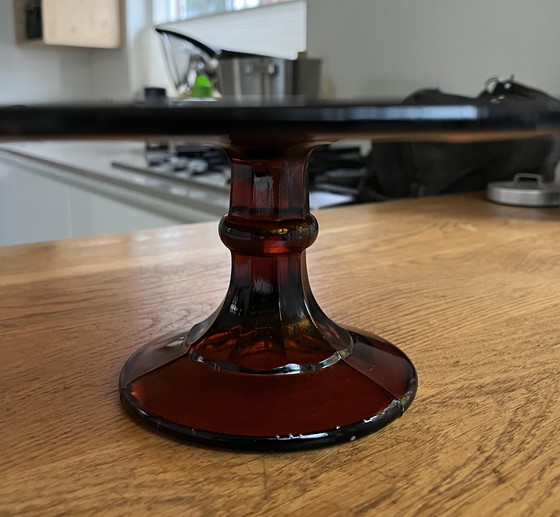 Image 1 of Art Deco amberkleurig taartplateau