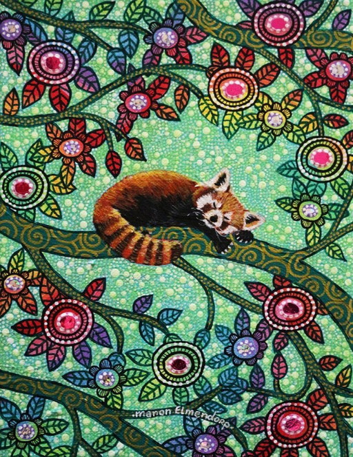 Unique Hand Painted Painting Red Panda New
