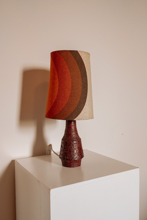 Vintage earthenware table lamp with seventies lampshade