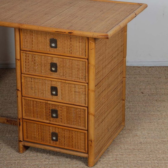 Image 1 of Vintage wicker, bamboo and brass desk by Dal Vera, 1970