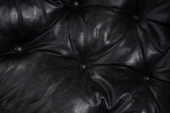 Image 1 of Vintage Mid-Century Scandinavian Modern Glamour Leather Black & Gold Sofa by John-Bertil Häggström for Swed-Form, 1970s