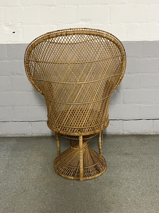 Image 1 of Sedia vintage in rattan a forma di pavone / Stile Rohé Noordwolde / Anni '60-'70 / Sedia a pavone