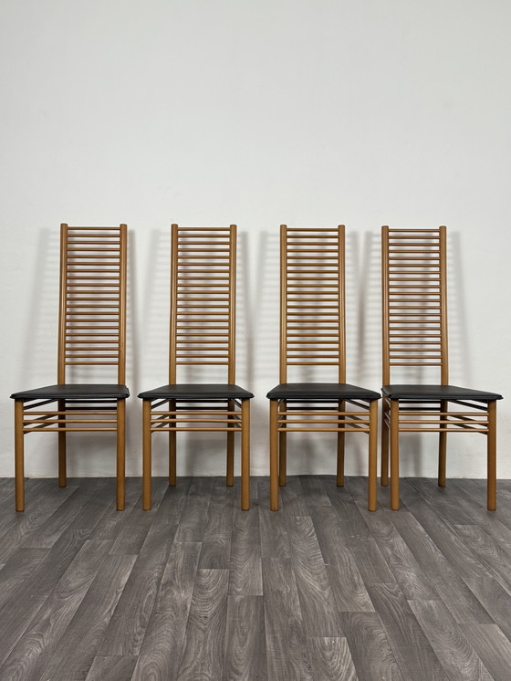 Image 1 of Dining Set Consisting of 4 Chairs with Ladder Backrest, 1980s Design, Italy