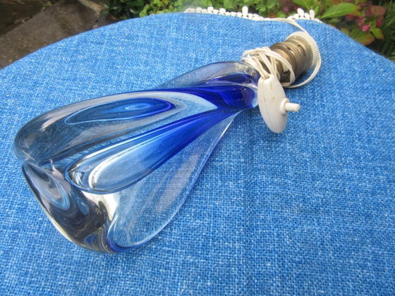 Image 1 of Base de lámpara pequeña Val St Lambert VSL de cristal azul modernista