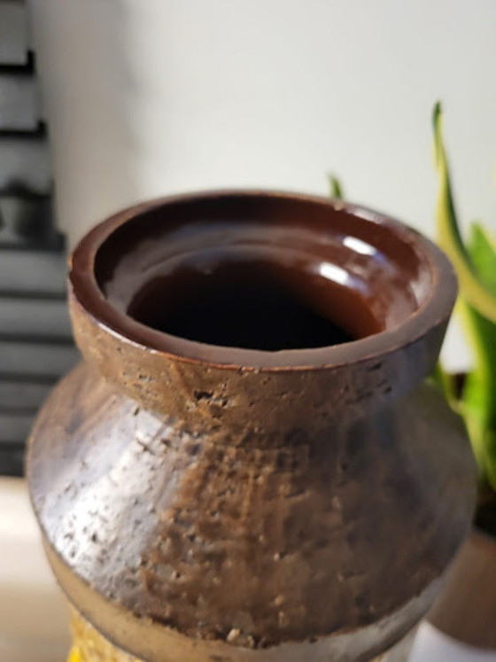 Image 1 of Bitossi vase, brown glazed ceramic, Riminini decor, Aldo Iondi, 1960s in Italy