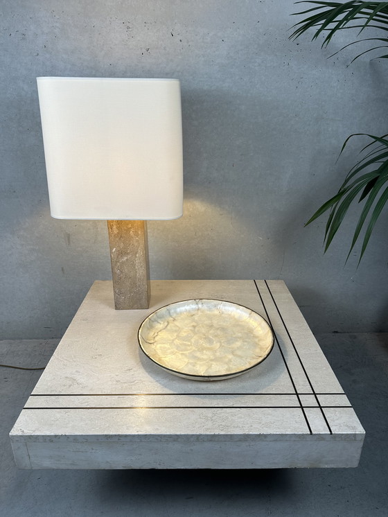 Image 1 of Vintage coffee table / side table - travertine and brass