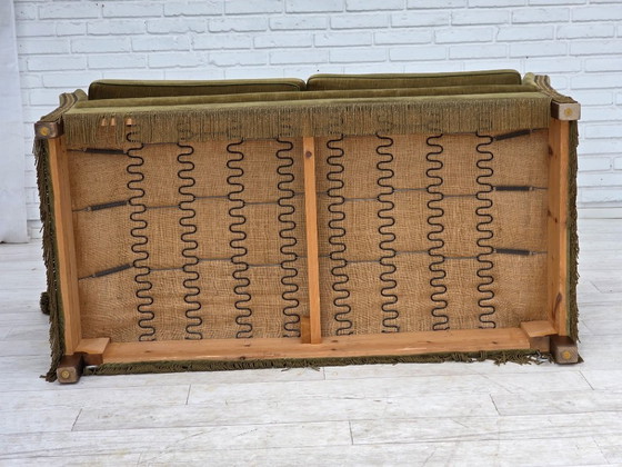 Image 1 of 1970s Danish 2-Seater "Spanish" Drop Arm Sofa, Furniture Velour