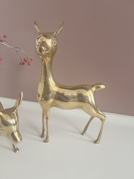 Image 1 of Hollywood Regency brass XL deer/bambis