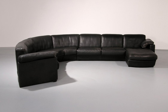 Image 1 of De Sede Modular 7-Piece Mid-Century Leather Sofa in Black – Swiss Icon