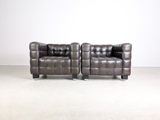 Image 1 of 2x Sillones originales Wittmann Kubus Josef Hoffmann cuero marrón