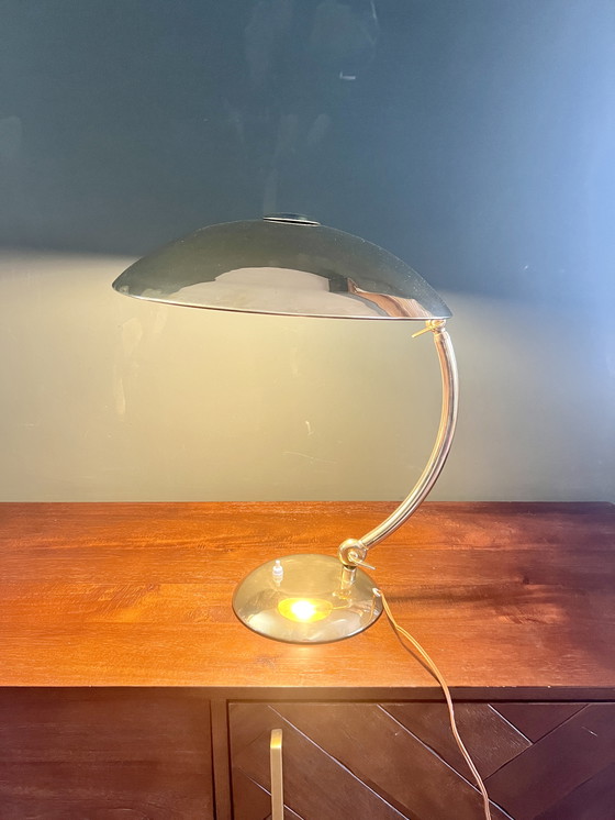 Image 1 of E. Hillebrand Bauhaus desk lamp model 7164, ca. 1930s. High-gloss polished brass.