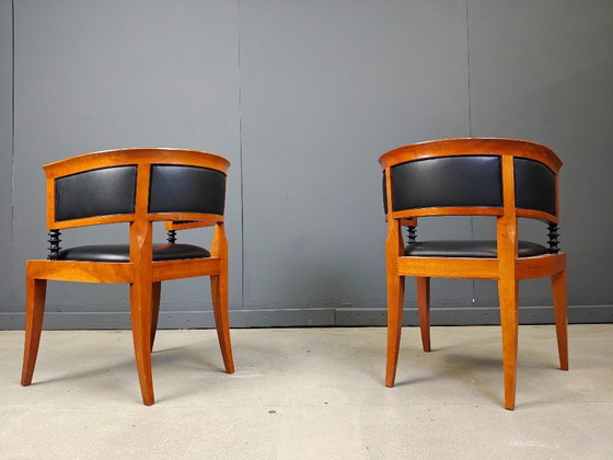Image 1 of Ensemble de 2 fauteuils en merisier par Leon Krier Modèle Sella Media par Giorgetti, 1991s