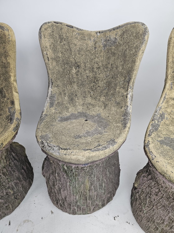 Image 1 of Set of 4 garden chairs stone tree stump
