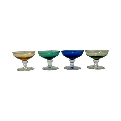 Max Verboeket for Kristalunie Maastricht - Carnaval glass - Set of 4 small shot glasses - Dutch glass - No chips!