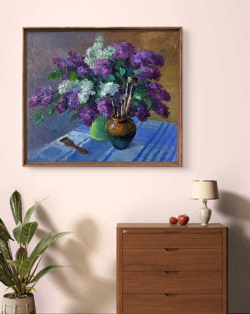 Original Oil Painting Spring Flowers Still Life With Lilac – schilderijen tekeningen, Canvas (photo 2 of 7)