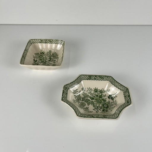 Mason's Ironstone Duo aus Schmuckschalen/Seifenschalen, grünes Dekor „Stratford“, England, 1970
