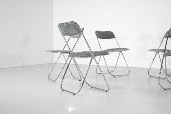 Image 1 of Juego de 9 sillas plegables cromadas con tela de los años 70