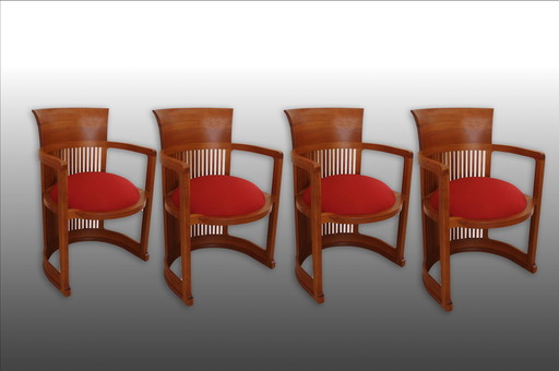 Frank Lloyd Wright "Barrel" Chairs for Cassina, 1986 Set of 4 Red