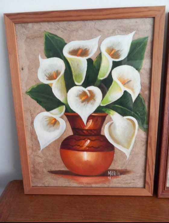 Image 1 of rare triptyque d'art amate du mexique – signé Marín Mexico