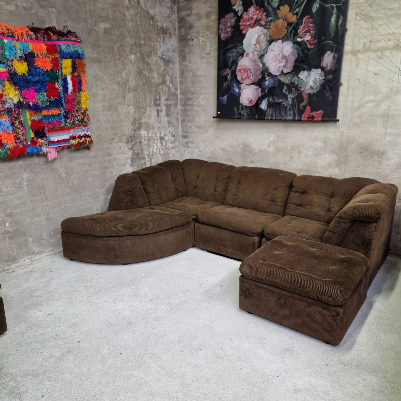 70's vintage modulaire hoekbank u bank elementen bank ribstof bank | € ...