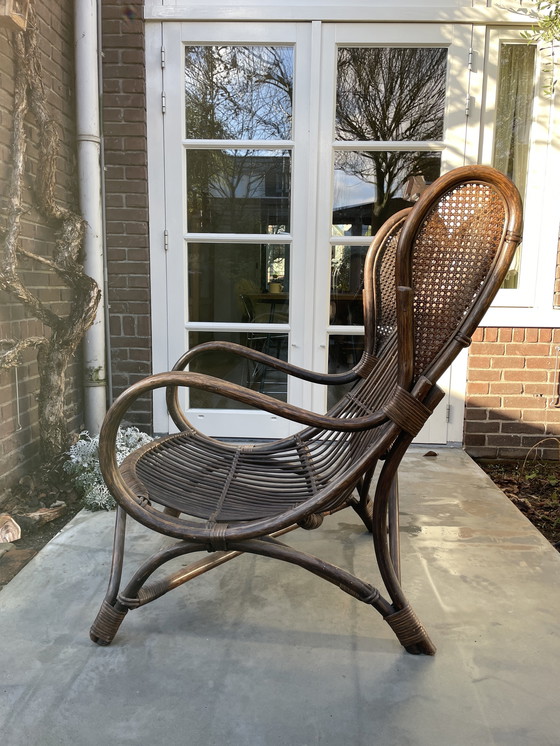 Image 1 of Vintage rotan en wicker bergère oorfauteuil Gio Ponti stijl