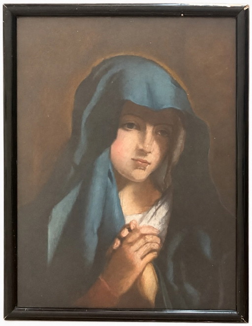 Pastell Jungfrau Maria 19. Jh. – Madonna mit blauem Schleier nach Sassoferrato