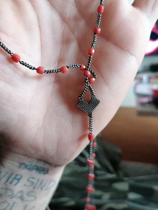 Antique Crucifix Prayer Beads Coral & 925 Silver – decoratieve objecten, Metal, Stone (photo 2 of 13)