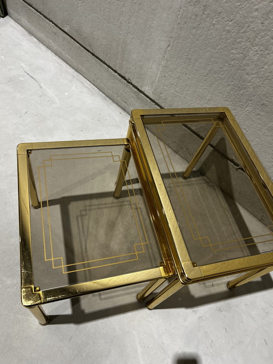 Vintage Nestingtables Italian Design – Mid Century Modern, Bijzettafels, Glass, Metal (photo 4 of 7)