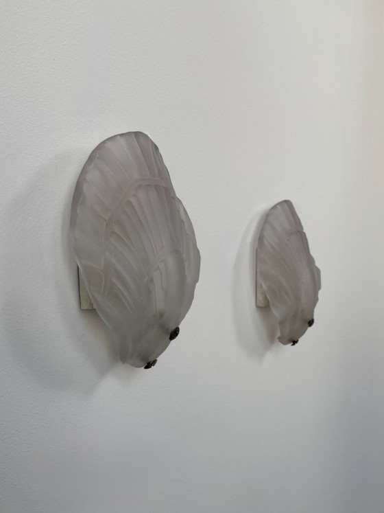 Image 1 of Paire d'appliques coquillages verre sablé, France, 1970